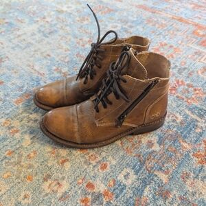 Bed Stu Women's 6 Bonnie Cobbler Series Leather Ankle Boots Tan Rustic Zip Sides